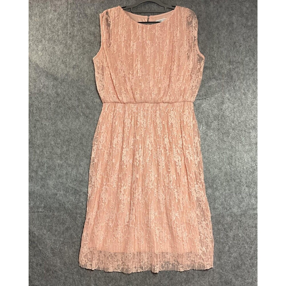 Sandra Darren Dress Womens 12 Peach Floral Lace Midi Romantic Party Wedding